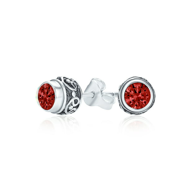 Birthstone Stud Earrings January Garnet /& Sterling Silver